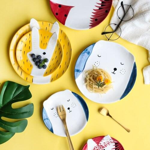 Dinner plates cute cartoon irregular baby children ceramic under glazed plate porcelain dish 8 inch breakfast food container 1pc