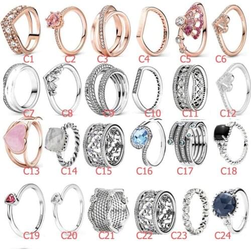 Original Rose With Crystal Ring Fit 925 Sterling Silver Ring DIY Jewelry