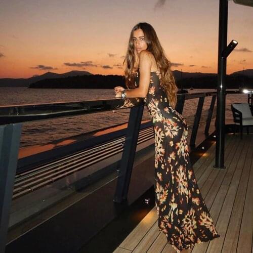 Sexy Long Dress Women Backless Lace Up Beach Party Dresses Summer Resort Style Fireworks Print Elegant Maxi Dress 2021