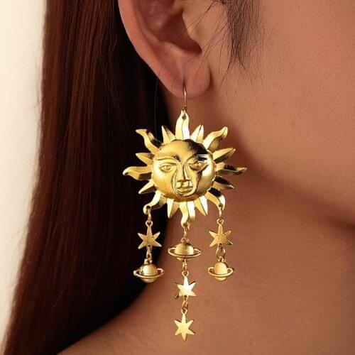Exaggerated Sun Star Celestial Earrings Outspace Gift Fashion Star Tassel Earrings Punk Party Jewelry For Women Gift