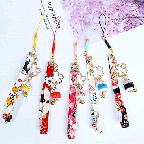 Kwaii Daisy Flower Cat Bell Phone Strap Lanyards Mobile Phone Hang Rope Charm Decor Hanging Cord Key Pendant wrist strap