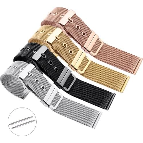 18mm 20mm 22mm 24mm Milanese Loop Strap Wrist Band Men Women Universal Stainless Steel Gold Black Bracelet Watchband Accessories