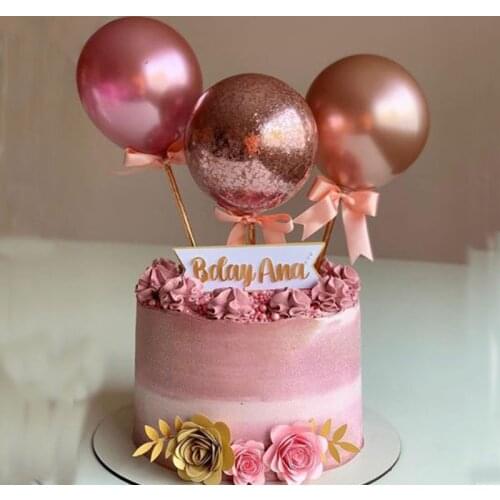 Rose Gold Balloon Cake Topper Happy Birthday Party Decor Kids Wedding Birthday Cake Decor Baby Shower One 1st Birthday Dec