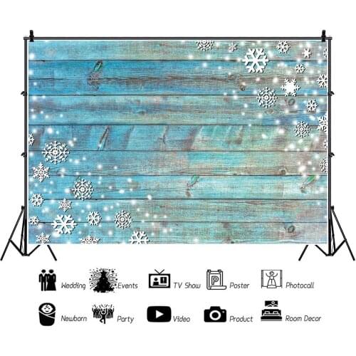 Snowflake Blue Gradient Wooden Board Children Portrait Photography Backdrops Photocall Christmas Party Background Studio Shoot