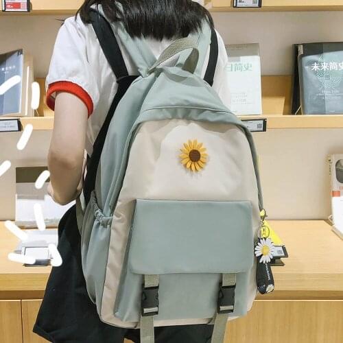 Student Lady Flower Backpack Cute Women Harajuku College School Bag Book Female Kawaii Backpack Waterproof Nylon Bag Trendy Girl