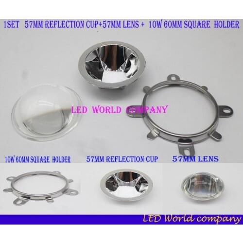 1set 10w led lens square led reflectors module 57mm Reflection cup+57mm lens +holder for 10w square cob leds