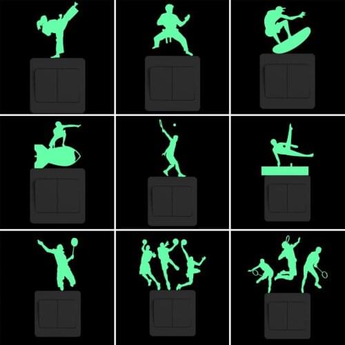 Home Decor Glow Switch Sticker Wall Decoration Poster Kungfu/Surfing/Bomb Surfer/Tennis/Gymnastics Vault/Badminton