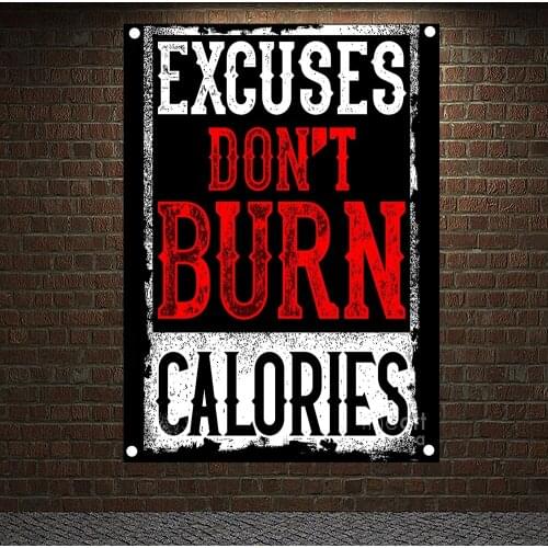 Vintage Hanging Cloth Art Workout Inspirational Banners Flags Canvas Painting Run Yoga Dumbbells Fitness Poster Wall Hanging Z1