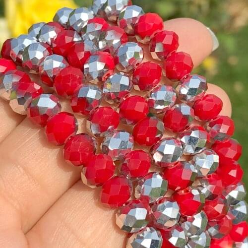 High Quality Red Sliver Austrian Crystal Glass Bead Faceted Rondelle Loose Spacer Beads For Jewelry Making Diy Bracelet 4/6/8MM