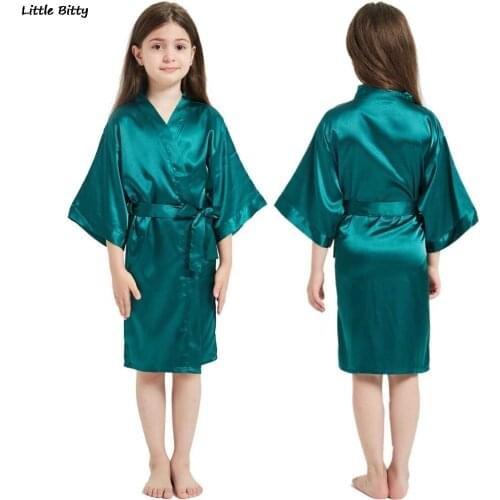 Girls Green Christmas Satin Pajamas Kids Silk Pajama Sets Teen Girl Satin Robes Kimono for 6 8 10 12 14 Years Wedding Bath Robe