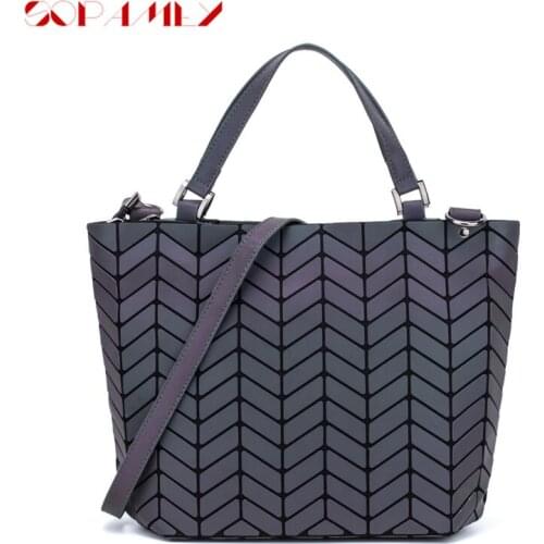 New Women Laser Geometry Bag Plaid Folding Shoulder Bags Luminous Handbag Diamond Messenger Bag Casual Tote Bucket Bags bolso