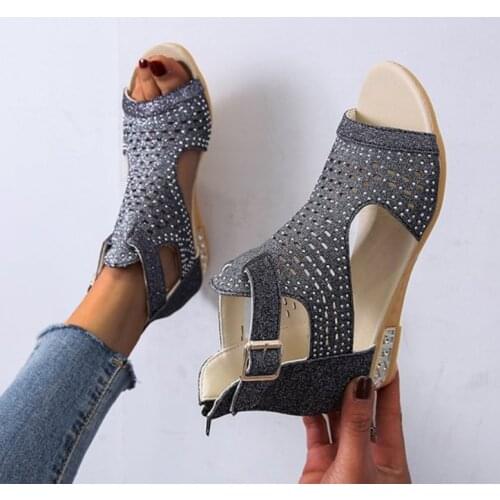 2021 New Comfortable Hot Sale Women Summer Fashion Casual Shoes Side Open Cover Heel Retro Peep Toe Flat Sandals Size 36-43