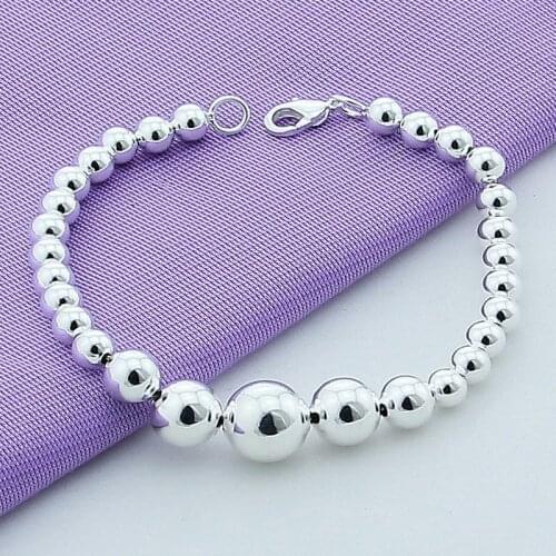 Brand New 925 Sterling Silver Smooth Size Round Beads Charm Bracelet For Women Fashion Jewelry