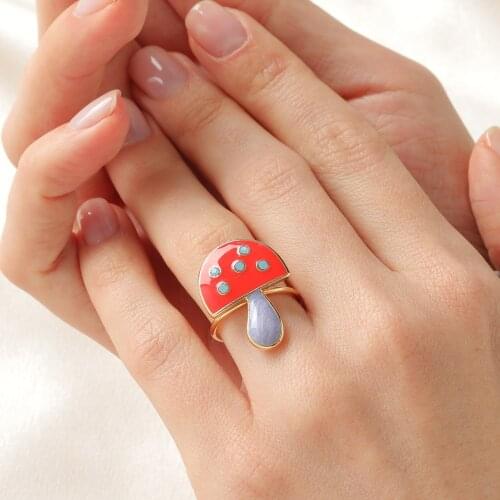 New Design Enamel Mushroom Ring Aesthetic Rainbow Crystal Rings for Women Cute Korean Charms Y2k Jewelry Gifts 2021