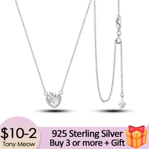 New 925 Sterling Silver Necklace Heart Family Tree Necklace for Women CZ Wedding Engagement Party Romantic Gift Fine Jewelry