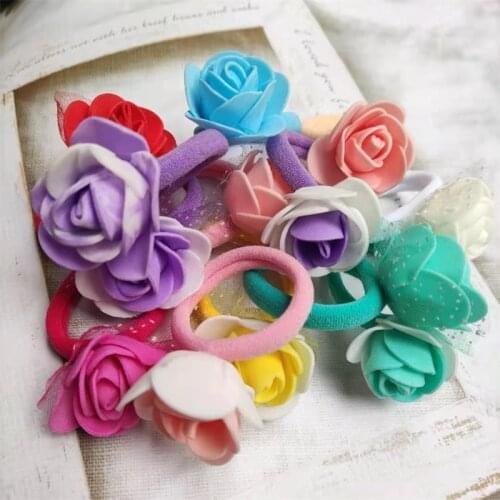 10PCS/LOT Pretty Rose Flower Elastic Hair Bands Toys For Girls Handmade Hair Tie Scrunchy Kids Hair Accessories For Women 2021