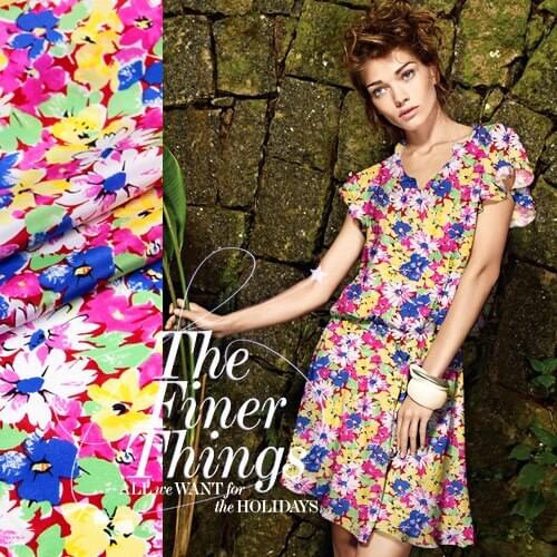 114cm wide 14mm pink blue small flower print anti-wrinkle silk crepe de chine fabric for diy dress clothes skirt