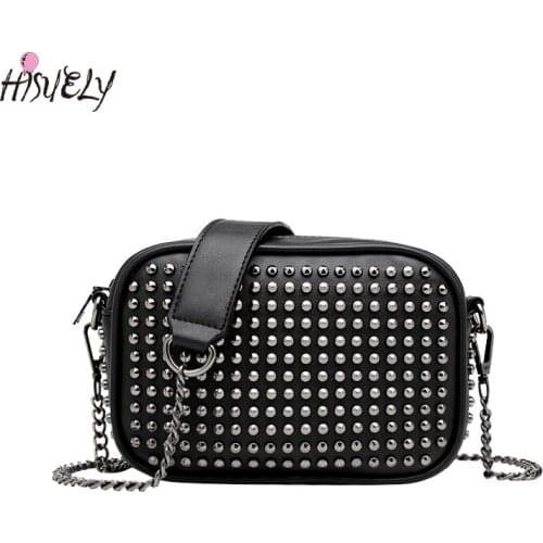 2021 Fashion Rivet Shoulder Bags Ladies Chain Crossbody Bags For Women Small Punk Messenger Bags Vintage Female Bolsa Feminina
