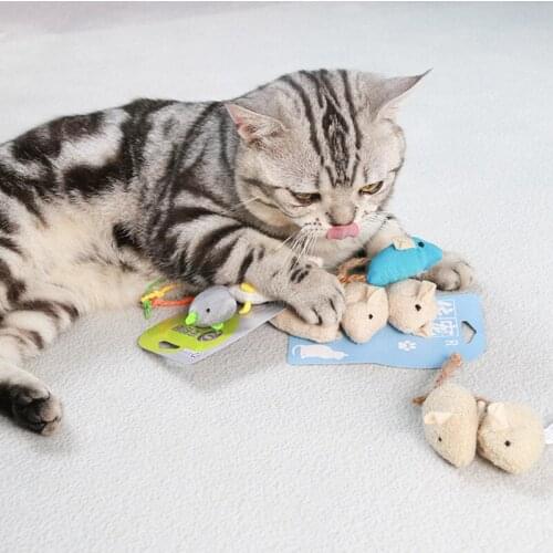 3PCS Cat Toy Mouse Mixed Loaded Black White Mouse Toys Cat Teaser Kitty Kitten Funny Sound Squeaky Toys for Cats Pet Mice Toys