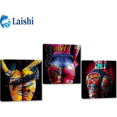 3pcs DIY Diamond Painting Abstract graffiti body art Full Square round Diamond Painting Embroidery Sale Rhinestones Pictures