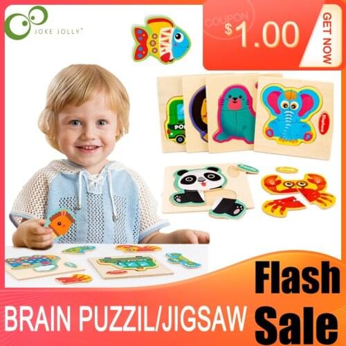 3D Early Educational Toys for children Wooden Puzzle Jigsaw For Children Wood 3d Cartoon Animal Puzzles Intelligence Kids WYW