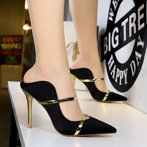 BLXQPYT Fashion Sexy Ladies Thin Heels 10cm Sexy Pointed Hollow Shallow Mouth Women Slippers Sandals 121-1