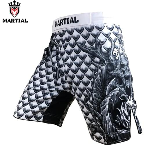 Martial: Guardian of Dragon White BJJ fight SHORTS fitness shorts kick boxing muay thai fighting dragon shorts crossfit trunks