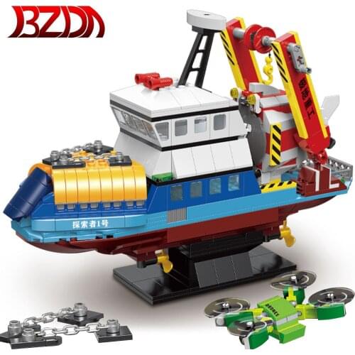 BZDA Moc Marine Vessel Ancient Boat Port Tug Power Catamaran Research Ship Building Block Educational Toys Boys Birthday Gifts