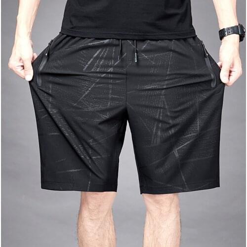 Men Summer Ice Silk Shorts Quick-Drying Elastic Sports Leisure Plus Size Shorts Drawstring Beach Shorts Refreshing Masculina