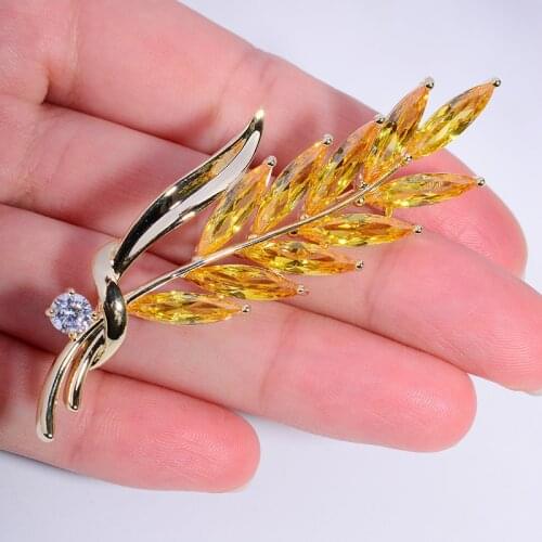 Elegant Wheat Brooch Pin Luxury Zircon Crystal Brooches Pins Jewelry Beautiful Ear of Wheat Jewelry Christmas Gift for Women Men