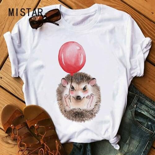 Little Hedgehog Cute Graphic T-shirt Women Print Summer Fashion Short Sleeve Tee Harajuku Aesthetic Ullzang Female T Shirt