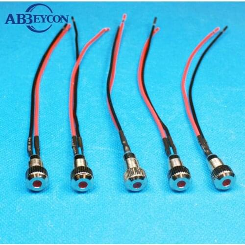 IN63 High quality 8mm led illuminated waterproof metal pilot lamp with 150mm long 22AWG wire soldered 12V indicators