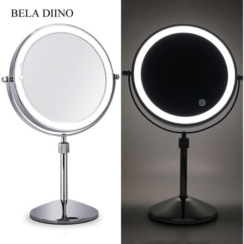 8" Round LED Light Makeup Mirror 10x Magnification Vanity Mirror Magnifying Table Standing Shaving Make Up Mirror with Light