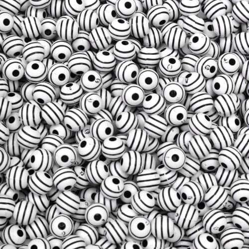 50Pcs 8mm Mixed Black Colorful Stripe Round Acrylic Beads For Jewelry Marking DIY Bracelet Charm Accessories Jewelry Finding