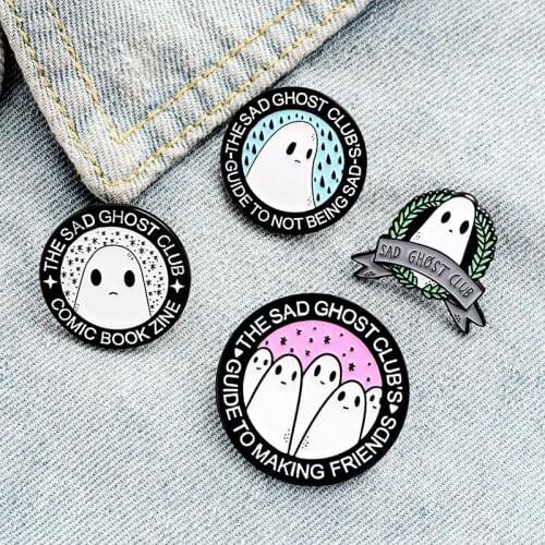 LAMEMDEE Sad Ghosts Enamel Pins Sad Club Members Badge Pop Punk Comic Book Jewelry Guide to making friends Brooches Lapel Pin