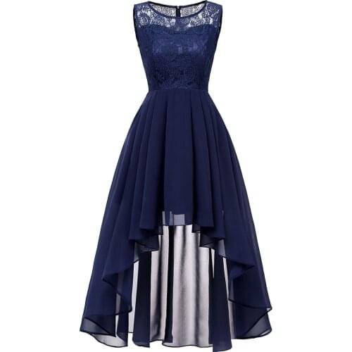 Summer Asymmetrical Christmas Dress Women Lace Chiffon Navy Blue Long Dresses Elegant Vintage Party Ladies Maxi Dress Vestidos