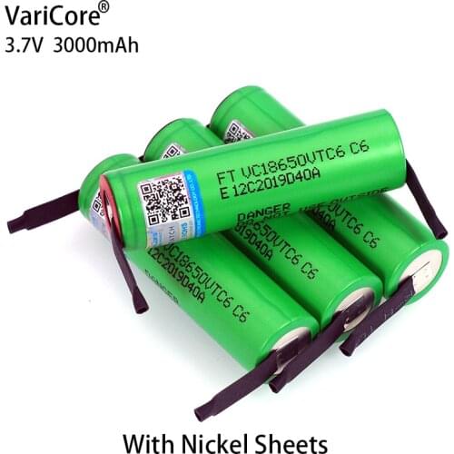 1-10PCS VariCore 3.7V 3000mAh VTC6 18650 Li-ion Rechargeable Battery 18650 VTC6 batteries+DIY Nickel Sheets