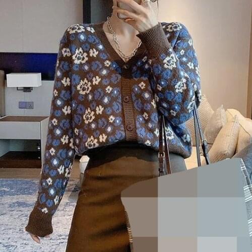 Small crushed flower knitwear womens long-sleeved cardigan top sweater autumn dress 2021 new crop cardigan tie cardigan