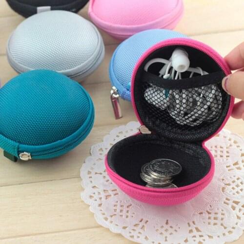 Cute Round Hard Storage Purse Wallet Case for Earphone Headphone Earbuds SD TF Cards mini Bag V1711