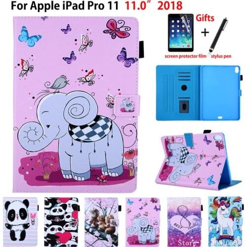 Cartoon Case For iPad Pro 11 Pro11 2018 Smart Cover A1980 A1979 A1934 A2013 Funda Tablet Silicone PU Leather Stand Shell +Gift