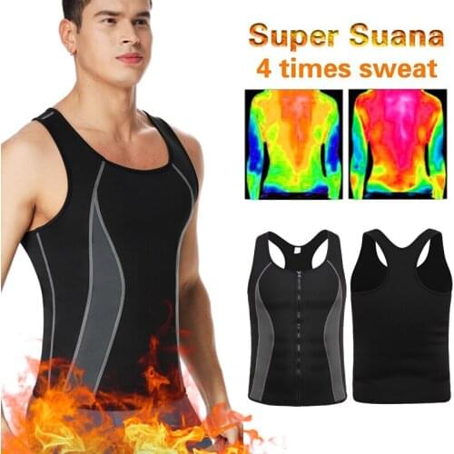 Mens Neoprene Workout Zipper No Zip Tank Tops Sweat Sauna Suits Waist Trainer Slimming Body Shaper Thermo Gym Vest Black