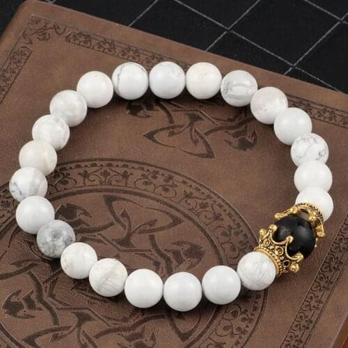 Buddha Men Bracelet Natural Stone Beads King Crown Elastic Bracelets Bangles Healing Balance Yoga Wristband Homme Jewelry Gifts