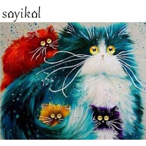 Hand Painted Picture Modern Framed Pictures Painting By Numbers DIY Oil Painting Home Decor Of White Cat Animal Canvas Painting