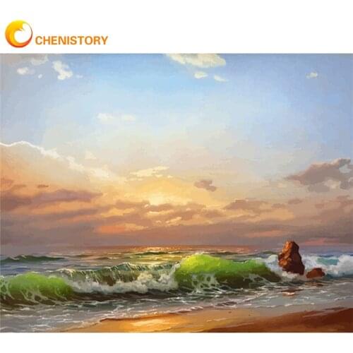 CHENISTORY Frame DIY Painting By Numbers Ocean Modern Wall Art Picture By Number Acrylic Paint On Canvas Painting For Home Decor