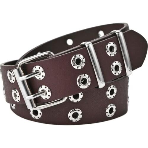 New Mens Punk Style Double Row Hole Casual Jeans With Womens Belt