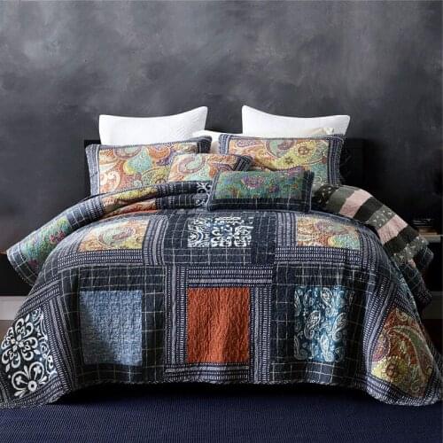 New American Bedspread Quilt Set 3PCS Handmade Patchwork Coverlets Cotton Quilts Aircondition Bed Covers Super King Size Blanket