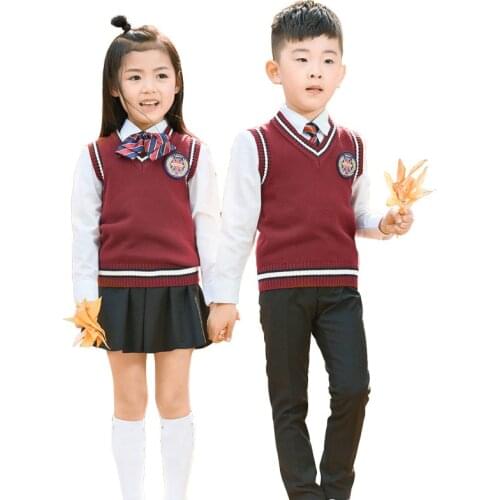 Chidren Autumn Winter School Uniform Clothing Sets Boys Girls Performance Sports Outfits Kid Vest Shirts Pants Tie Costume 3-16T