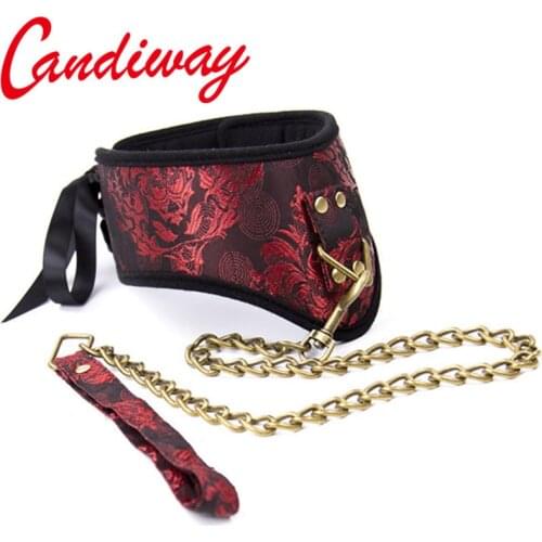 Candiway Sexy Collar Bondage BDSM leash chain Restraint Sex Toys Slave Frisky Lacy Neck Ring harness For Women Flirting Sex Toys