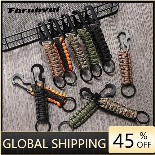 Outdoor Keychain Ring Camping Carabiner Military Paracord Cord Rope Camping Survival Kit Emergency Knot Bottle Opener Tools