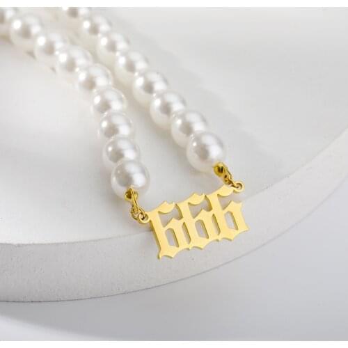 Angel Number Necklaces 111 222 333 444 I555 777 888 999 666 Mitation Pearl Neckcklace Choker Stainless Steel Minimalist Jewelry